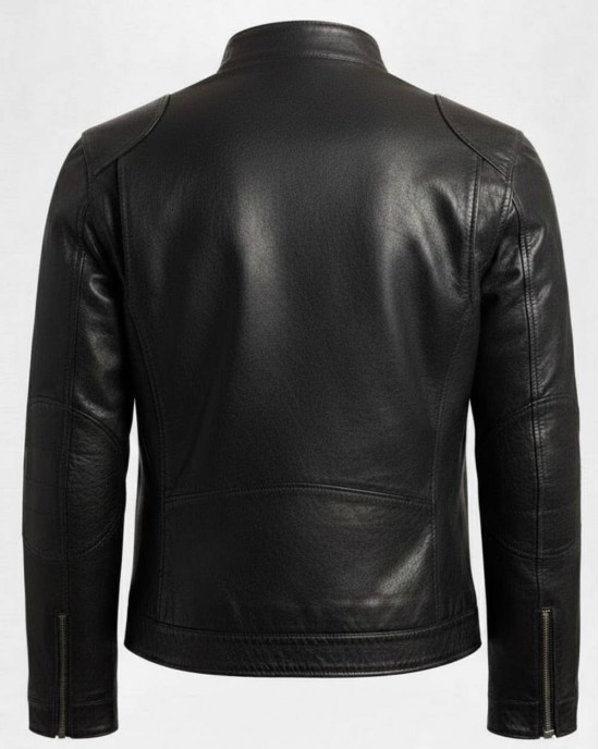 Men’s Premium Black Genuine Leather Biker Jacket – Slim-Fit Cafe Racer Style