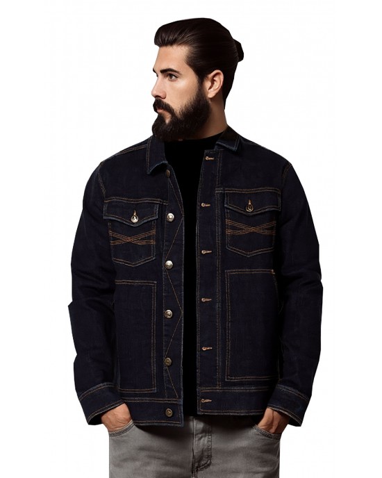Men's Ranchwear Button Down Dark Blue Denim Trucker Jacket