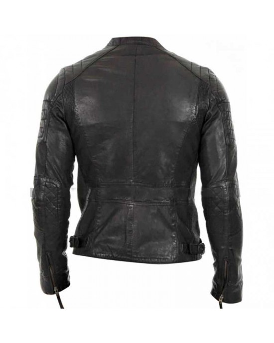 Men Quilted Cafe Racer Black Biker Leather Jacket Men Quilted Cafe Racer Black Biker Leather Jacket