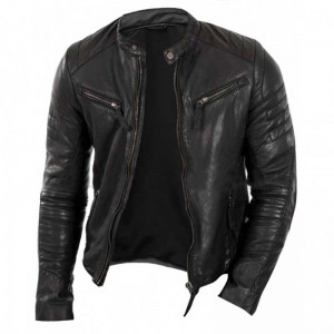 Men Quilted Cafe Racer Black Biker Leather Jacket