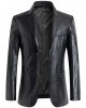 Black Real Leather and Faux Leather Blazer Coat
