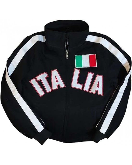 Vintage Italia Flag Casual Italian Black Football Bomber Zip Jacket For Men