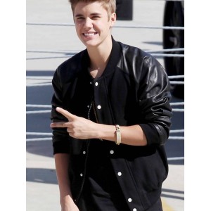 Justin Bieber Wool+Leather Bomber Jackets