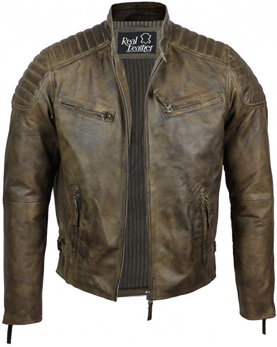 Mens Real Soft Leather Slim Fit Biker Jacket