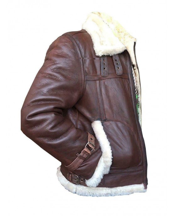 Men Aviator Raf B3 Brown Fur Leather Jacket