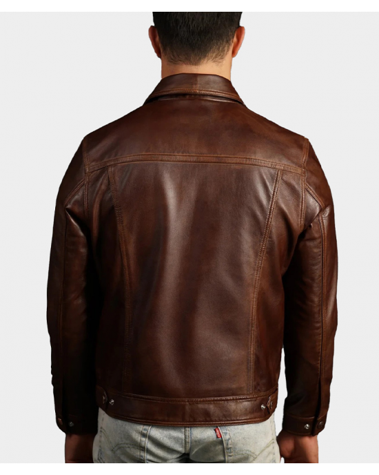 Vintage Style Brown Leather Trucker Jacket Vintage Style Brown Leather Trucker Jacket