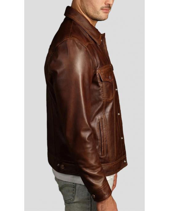 Vintage Style Brown Leather Trucker Jacket Vintage Style Brown Leather Trucker Jacket