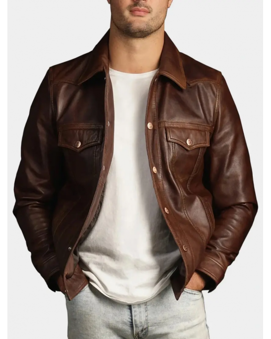 Vintage Style Brown Leather Trucker Jacket Vintage Style Brown Leather Trucker Jacket