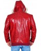 Men’s Fur Hoodie Red Crocodile Pattern Leather Jacket Men’s Fur Hoodie Red Crocodile Pattern Leather Jacket