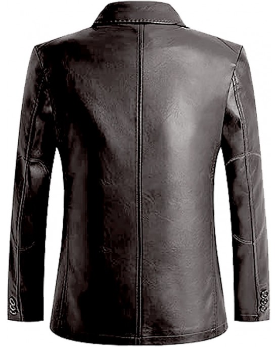 Black Real Leather and Faux Leather Blazer Coat