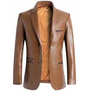 Mens Faux Leather Tan Coat Blazer