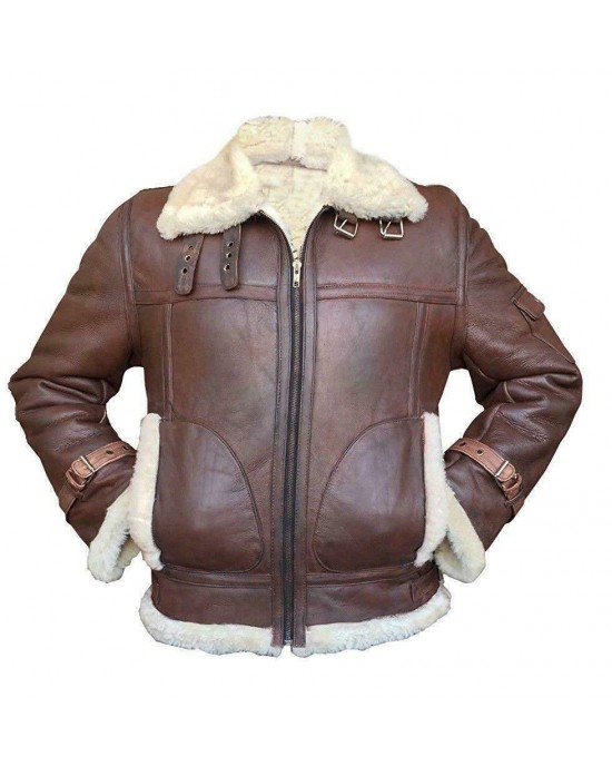 Men Aviator Raf B3 Brown Fur Leather Jacket