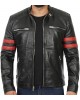 Vintage Retro Cafe Racer Red Stripes Leather Jacket Mens Vintage Retro Cafe Racer Red Stripes Leather Jacket Mens