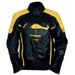 Superman Yellow Stripes Black Leather Jacket