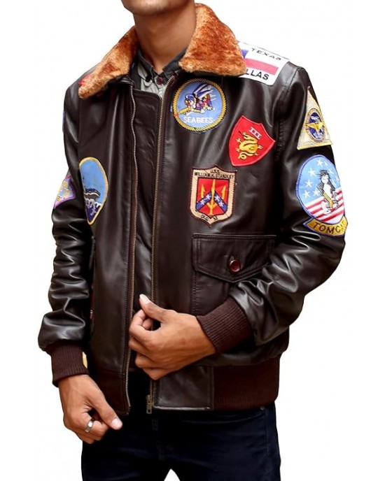Top Gun Brown Bomber Leather Jacket For Men Top Gun Brown Bomber Leather Jacket For Men