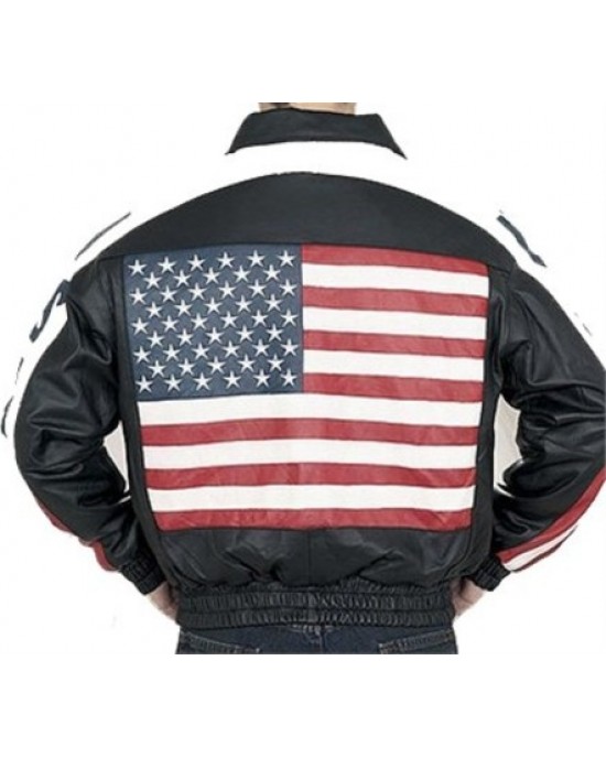 USA American Flag Biker Leather Jacket