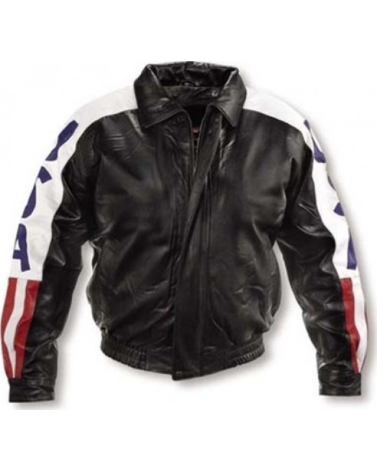 USA American Flag Biker Leather Jacket