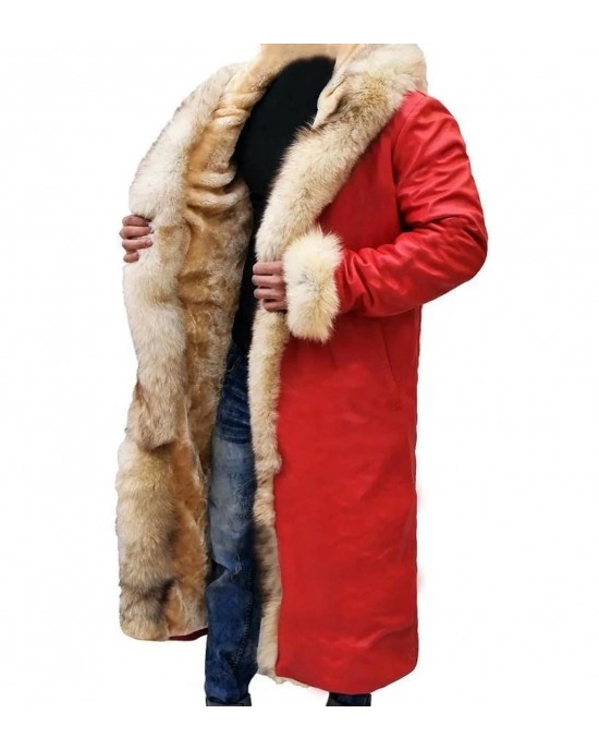 Santa Claus Coat The Christmas Chronicles Red Faux Leather Winter Fur Coat