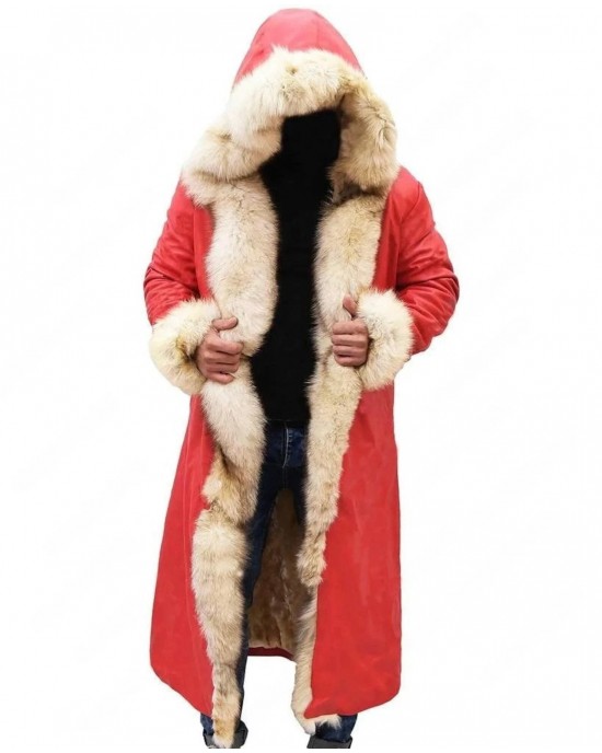 Santa Claus Coat The Christmas Chronicles Red Faux Leather Winter Fur Coat