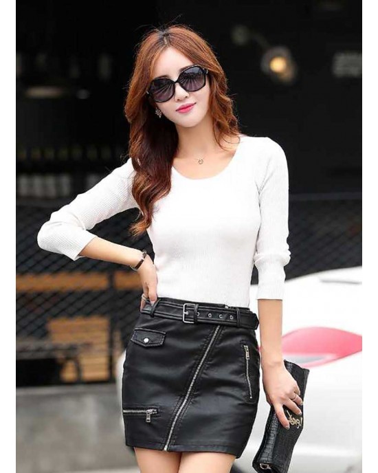 Ladies Zipper Bodycon Black Genuine Leather Mini Skirt Ladies Zipper Bodycon Black Genuine Leather Mini Skirt