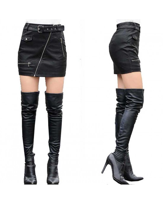 Ladies Zipper Bodycon Black Genuine Leather Mini Skirt Ladies Zipper Bodycon Black Genuine Leather Mini Skirt