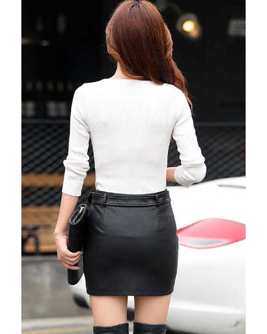 Ladies Zipper Bodycon Black Genuine Leather Mini Skirt Ladies Zipper Bodycon Black Genuine Leather Mini Skirt