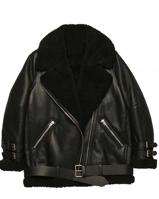 No Time To Die Ana De Armas Shearling Leahter Jacket Women No Time To Die Ana De Armas Shearling Leahter Jacket Women