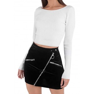 Ladies Zipper Black Leather Shorts