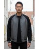 Grey Leather & Onyx Wool Varsity Jacket