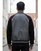 Grey Leather & Onyx Wool Varsity Jacket