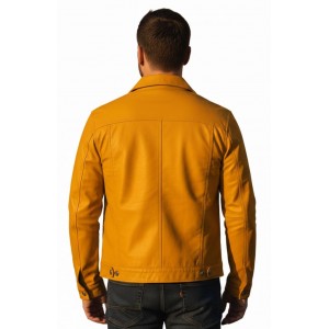 Men's Premium Mustard Yellow Genuine Leather Trucker Jacket