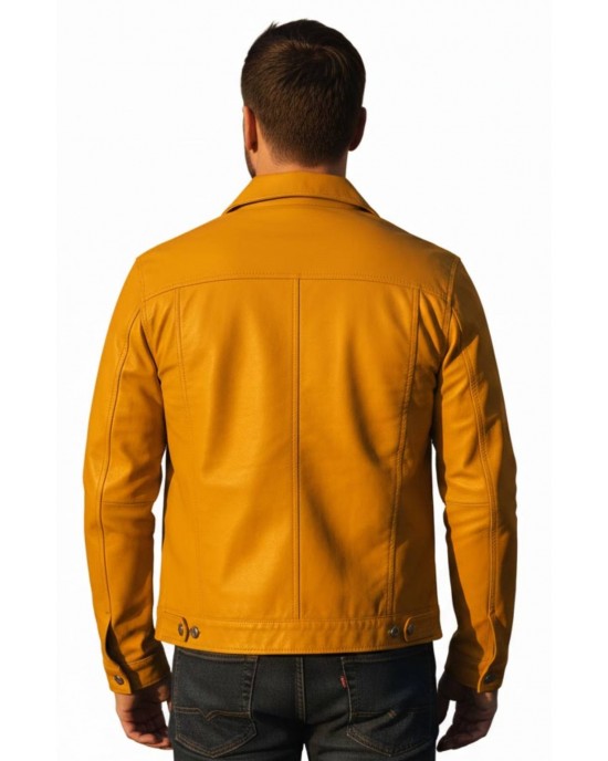Men's Premium Mustard Yellow Genuine Leather Trucker Jacket