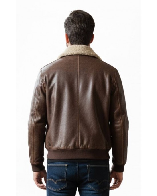 Men’s Classic Brown Shearling Bomber Jacket
