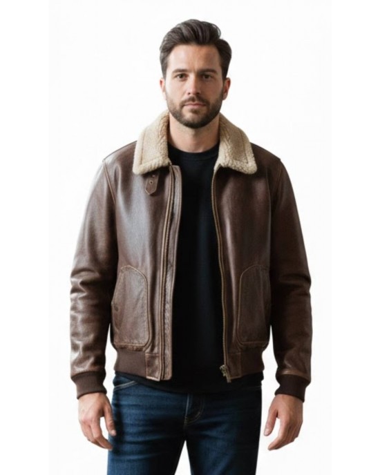 Men’s Classic Brown Shearling Bomber Jacket