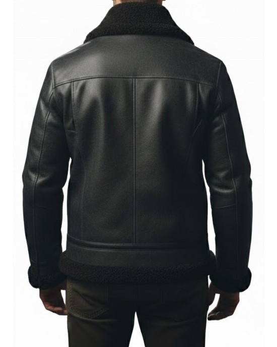 Men’s Midnight Black B-3 Shearling Aviator Bomber Jacket