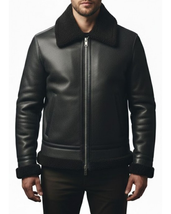 Men’s Midnight Black B-3 Shearling Aviator Bomber Jacket Men’s Midnight Black B-3 Shearling Aviator Bomber Jacket