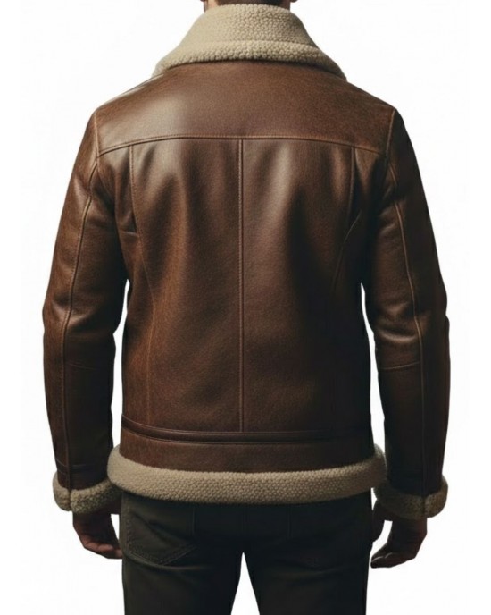 Men’s Premium Brown B-3 Shearling Aviator Bomber Jacket