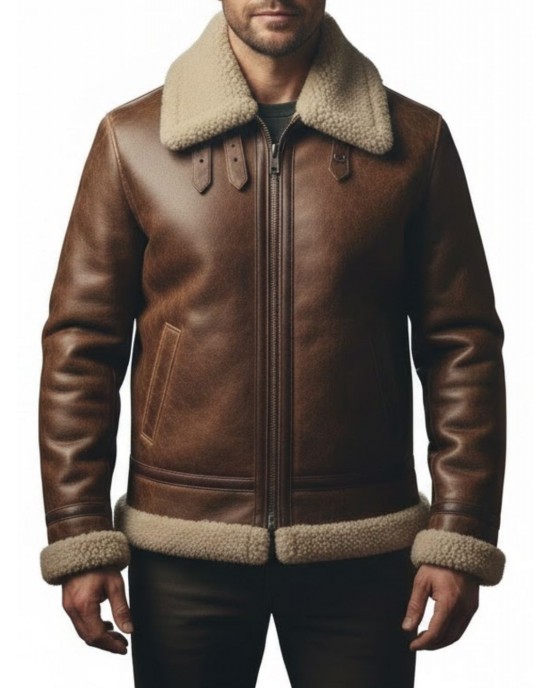 Men’s Premium Brown B-3 Shearling Aviator Bomber Jacket Men’s Premium Brown B-3 Shearling Aviator Bomber Jacket