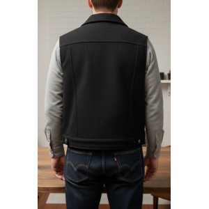 Men’s Black Wool Trucker Vest