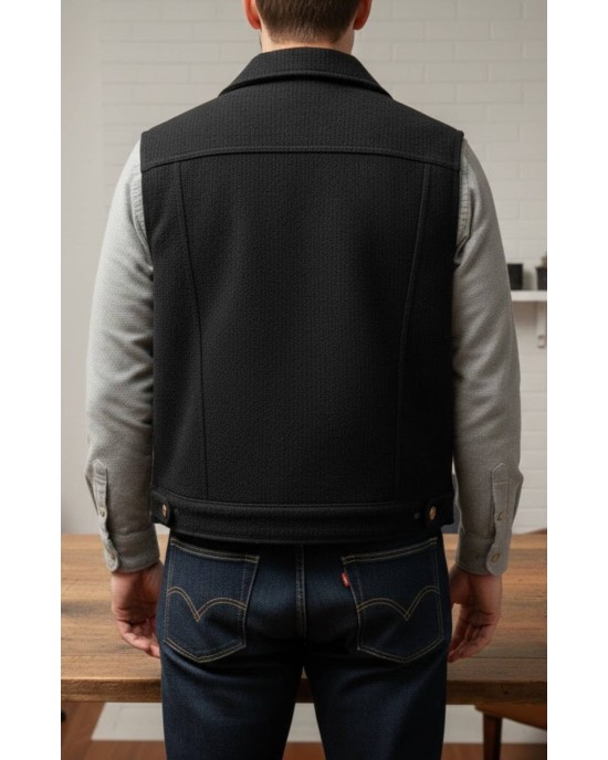 Men’s Black Wool Trucker Vest