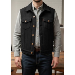 Men’s Black Wool Trucker Vest