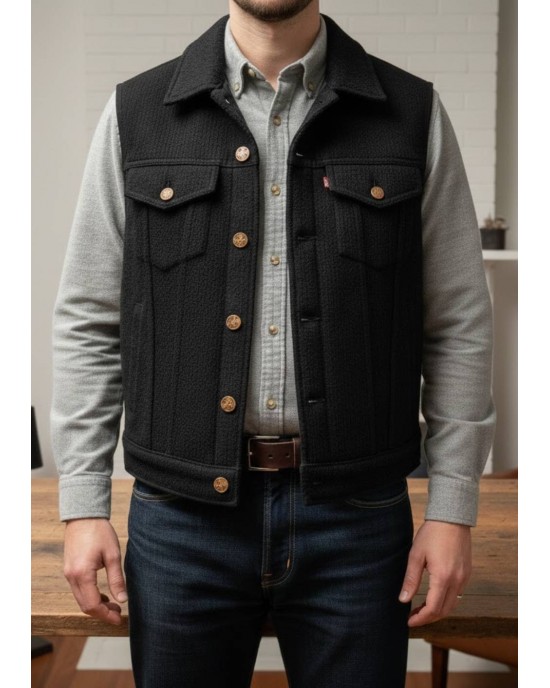 Men’s Black Wool Trucker Vest Men’s Black Wool Trucker Vest
