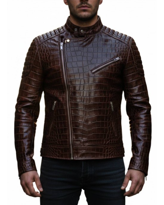 Men's Exotic Crocodile Leather Biker Jacket