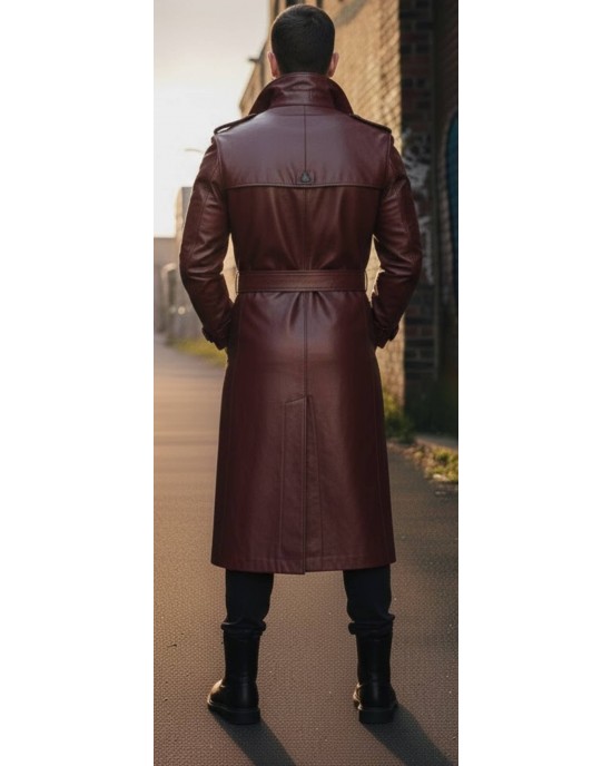 Royal Maroon Heritage Leather Long Coat for Men