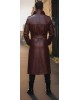 Royal Maroon Heritage Leather Long Coat for Men