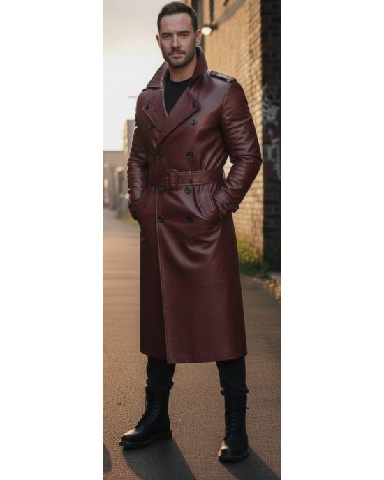 Royal Maroon Heritage Leather Long Coat for Men Royal Maroon Heritage Leather Long Coat for Men