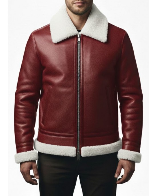 Red B-3 Shearling Aviator Bomber Jacket men's