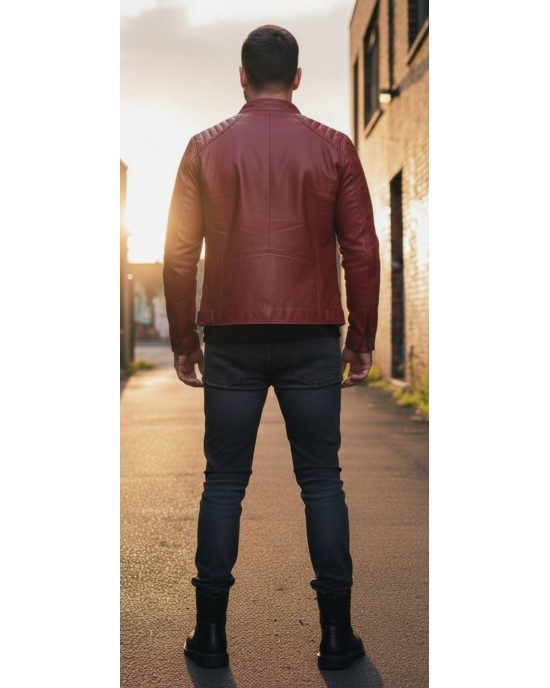 Premium Red Leather Cafe Racer Jacket Premium Red Leather Cafe Racer Jacket
