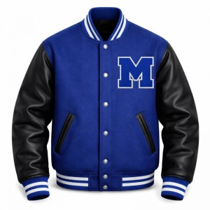 Blue & Black Wool Varsity Jacket