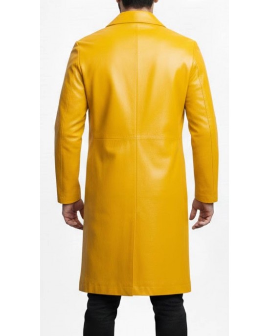  Yellow Leather Long Coat  Men’s 